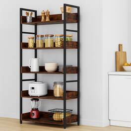 Hivvago - Industrial-Style 5-Shelf Book Rack with Hooks for Extra Storage - Rustic Brown