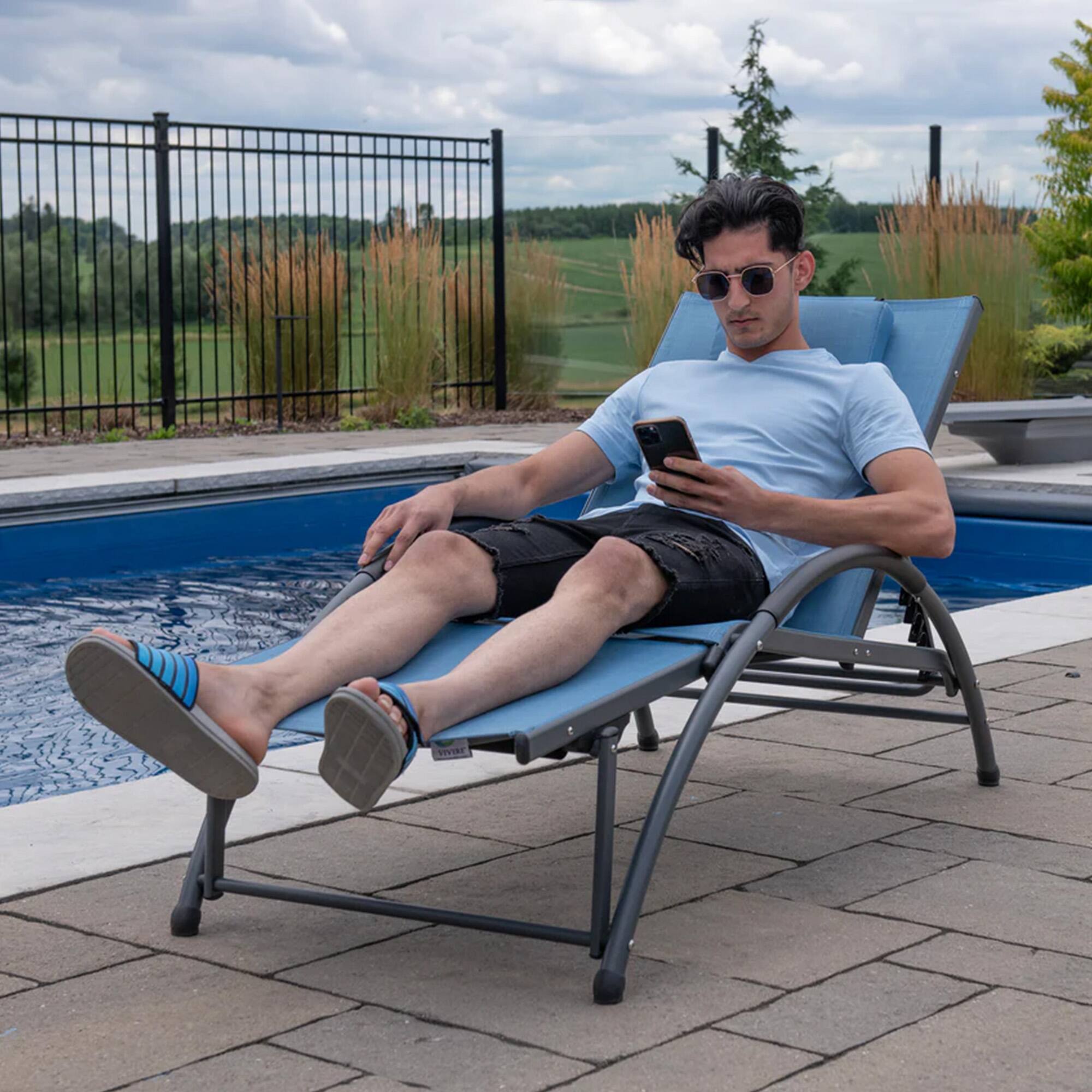 Alt View 7. Vivere - Vivere Aluminum Reclining Dockside Sun Lounger for Patio & Pool, Cape Cod - Cape Cod.