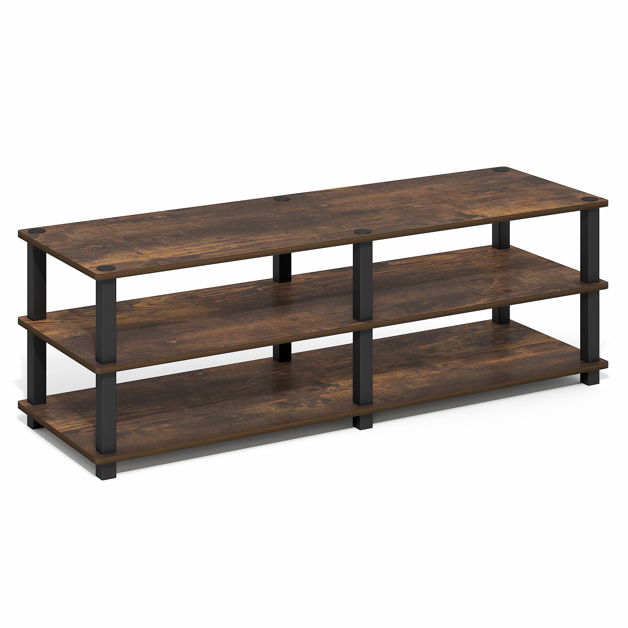 Alt View 5. Furinno - TURN-S-TUBE TV Stand, 3-Tier Open Frame Design Entertainment Center, TV Console for TV up to 46 Inch, Toolless Assembly - Amber Pine/Black.