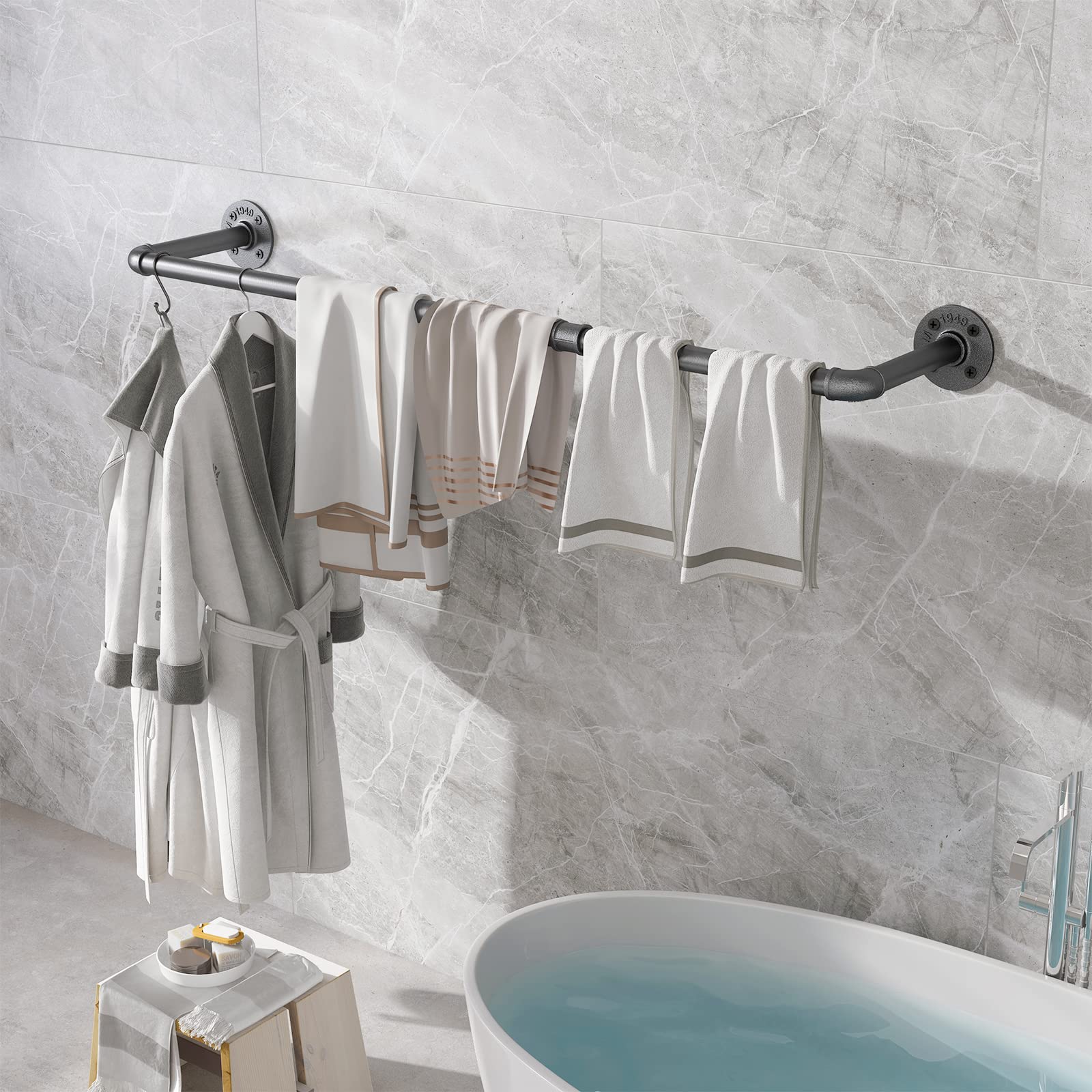 Alt View 5. Refined Abode Design - Industrial Pipe Clothing Rack Clothes Racks For Hanging Garment Iron Bar Multi-purpose Rod Closet 2 Base() () - Default.