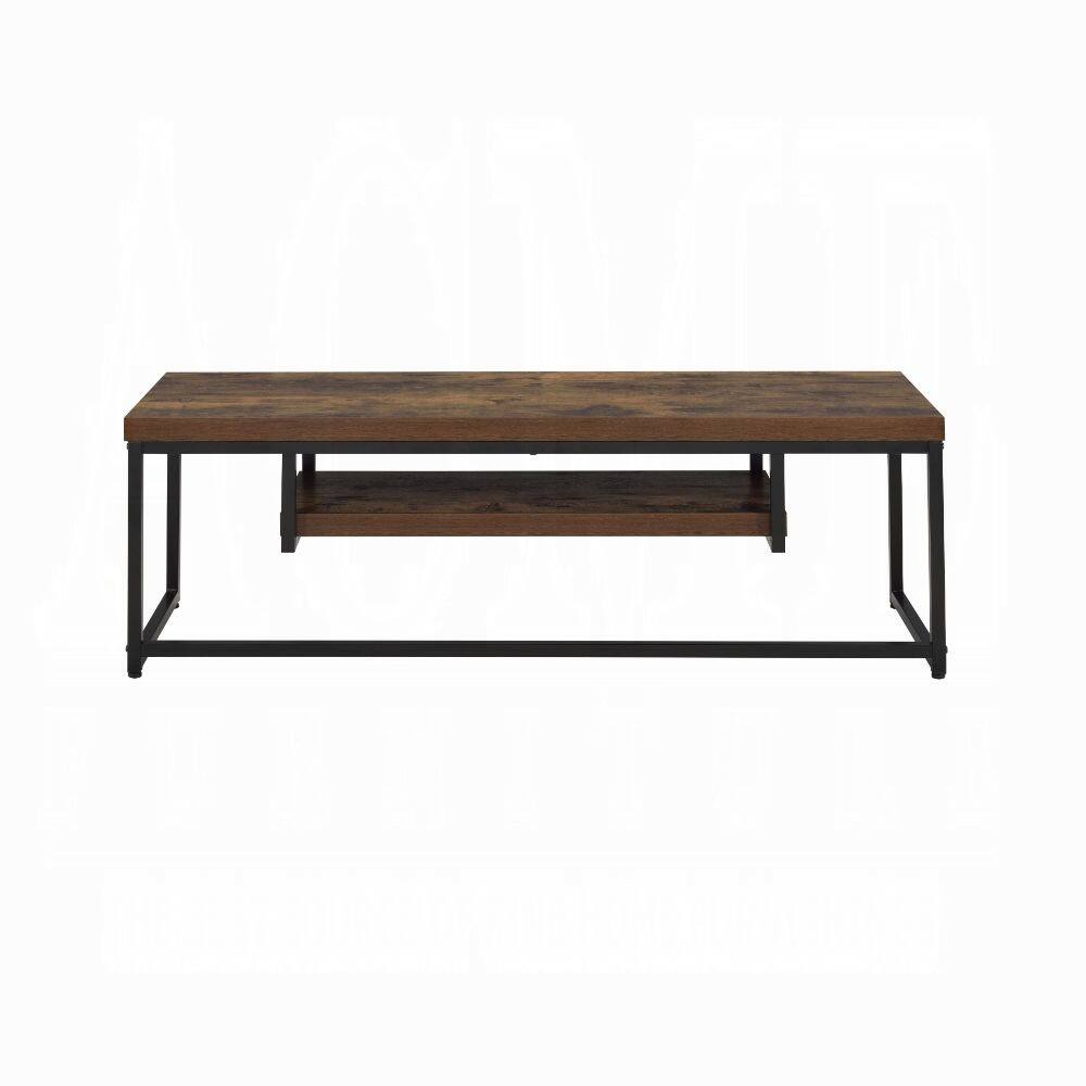 Front. APRILSOUL - Industrial Style 47-inch TV Stand Black Metal Frame Living Room Furniture 1pc Wooden Top Weathered Oak Finish Shelf - Black and Oak.