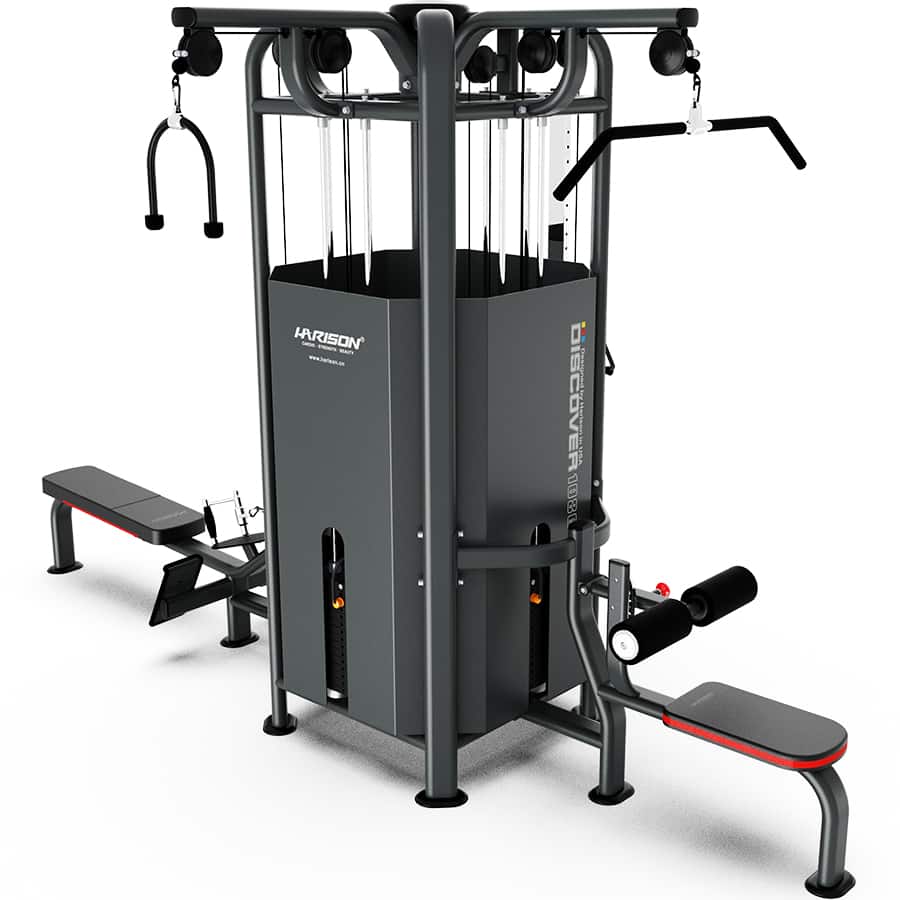 HARISON - DISCOVER HR-108G Commercial 4-Station Multi-Function Strength Training Machine with Dual Cable System - Black