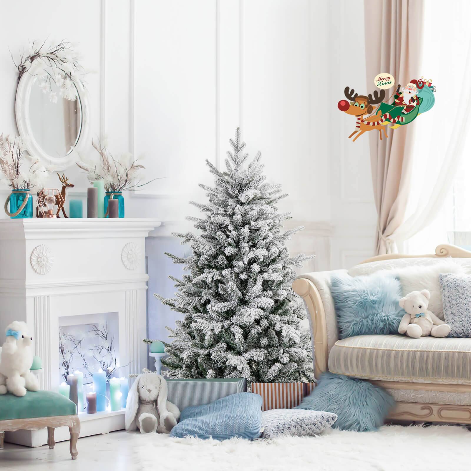 Alt View 13. Costway - 4.5 FT Flocked Christmas Tree with 8 Lighting Modes 160 Multi-Color LED Lights - Green/White.