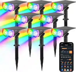 Linkind - Smart Solar Spotlights Outdoor SL5C, APP/Voice Control, IP67 Waterproof, 8 Pack - Multicolor