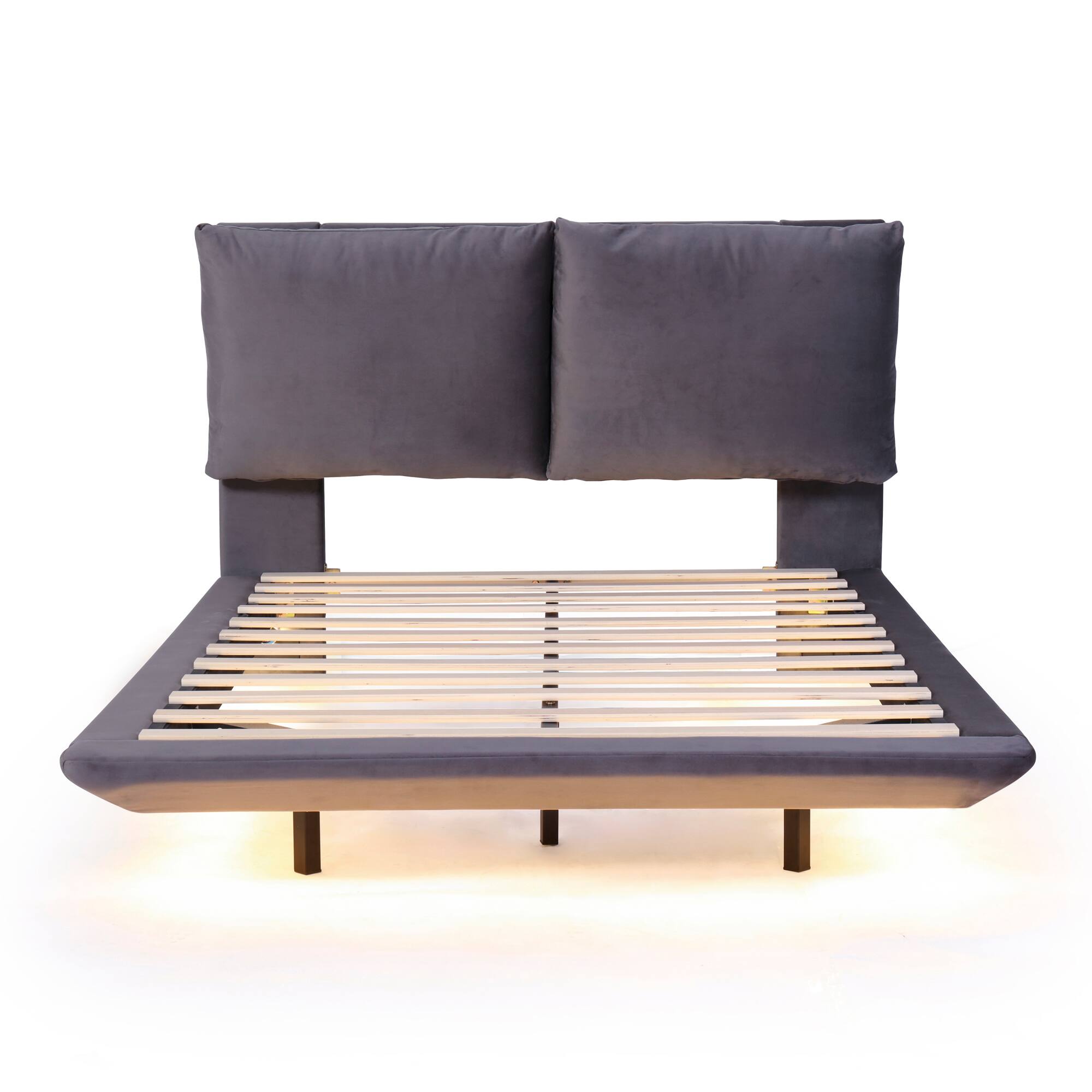 Left. Tiramisubest - Full Size Upholstered Platform Bed with Sensor Light and 2 Large Backrests, 2 sets of USB Port and Socket, Gray - Gray.