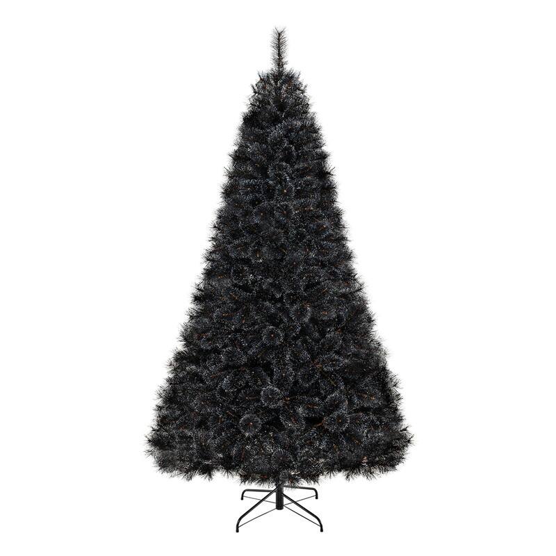 Alt View 1. WELLFOR - 8ft Pre‑Lit Artificial Halloween‑Christmas Tree, Black Hinged Xmas Tree with 860 Branch Tips& 450 LED Lights - Black.