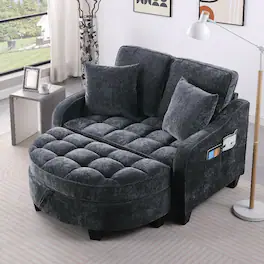 Loheer - 2-Seater Black Corduroy Sofa Recliner with Storage Footrest and Pillows for Living Room - Black