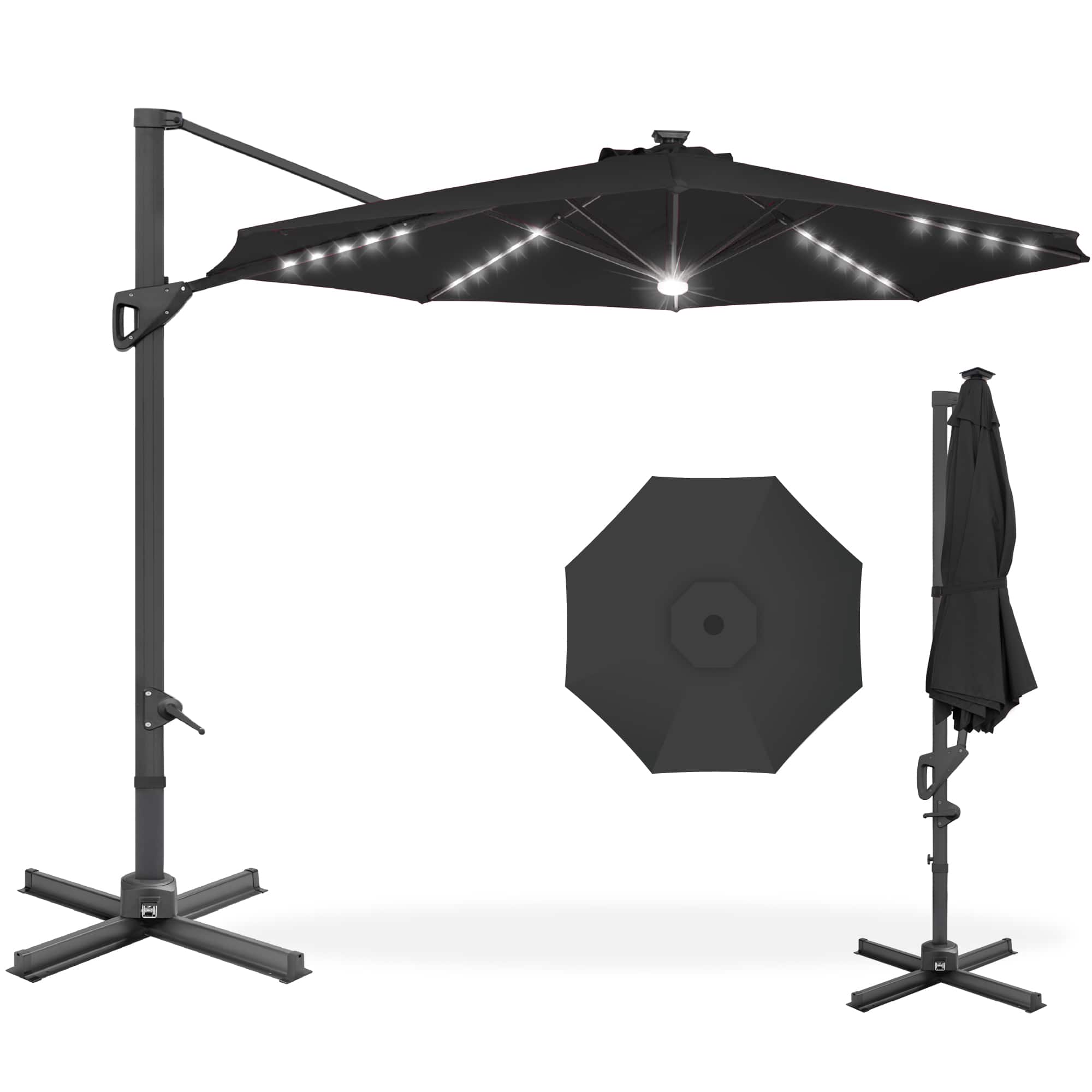 Front. Best Choice Products - Best Choice Products 10ft 360-Degree Solar LED Lit Cantilever Patio Umbrella, Outdoor Hanging Shade - Black - Black.