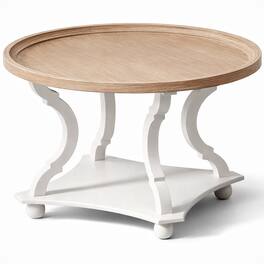 COZAYH - Round Rustic Coffee Table Wood Tray Top Accent Centerpiece Storage, White - Wood, White