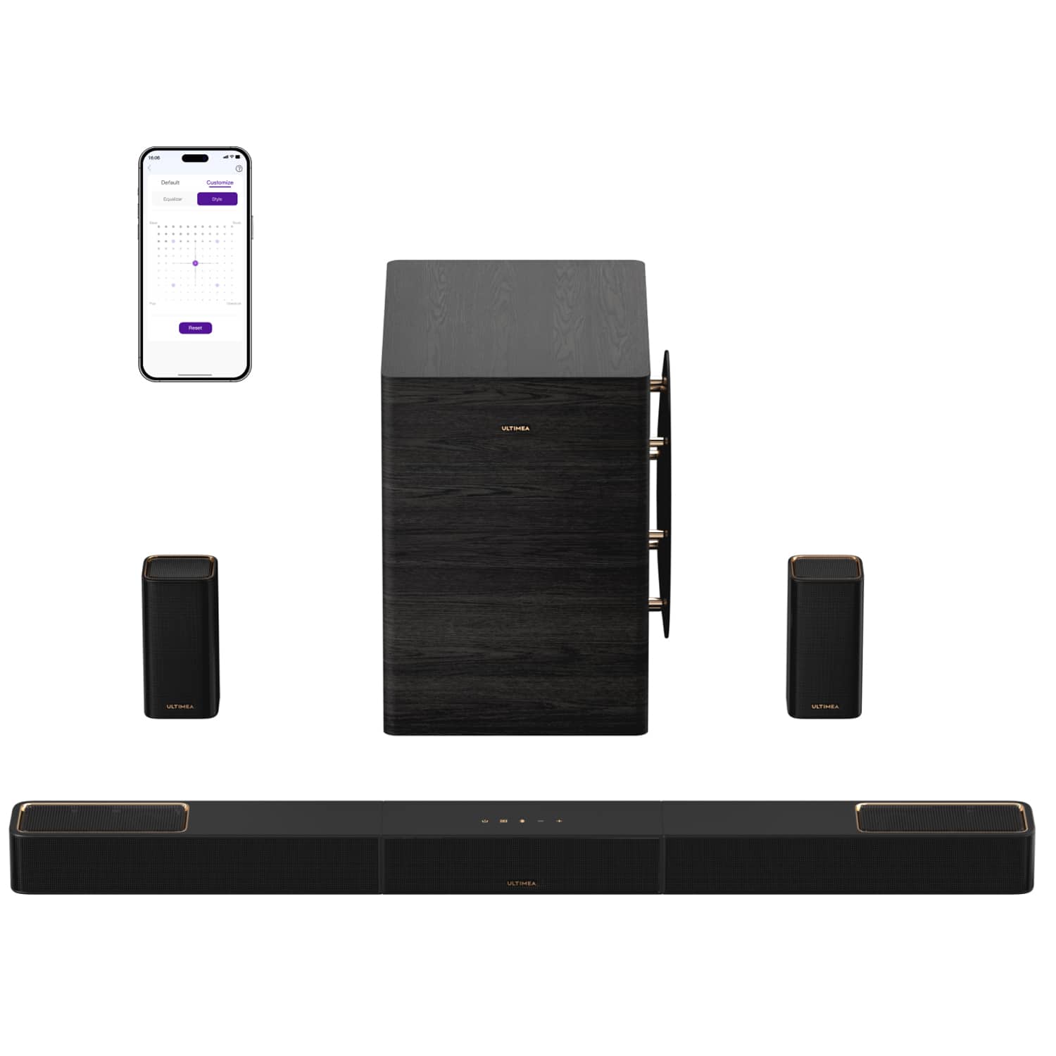Ultimea - Skywave Series 7.1.4ch Dolby Atmos Wireless Surround Sound System with 10" Subwoofer and 2 Surround Speakers - Black