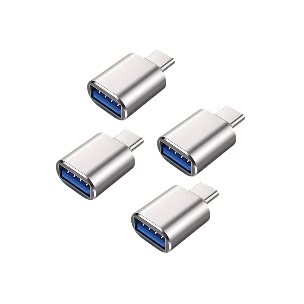Qixxronics - Female USB to Male USB-C Adapter USB to Type C Converter Adapter (4-PACK) - Silver