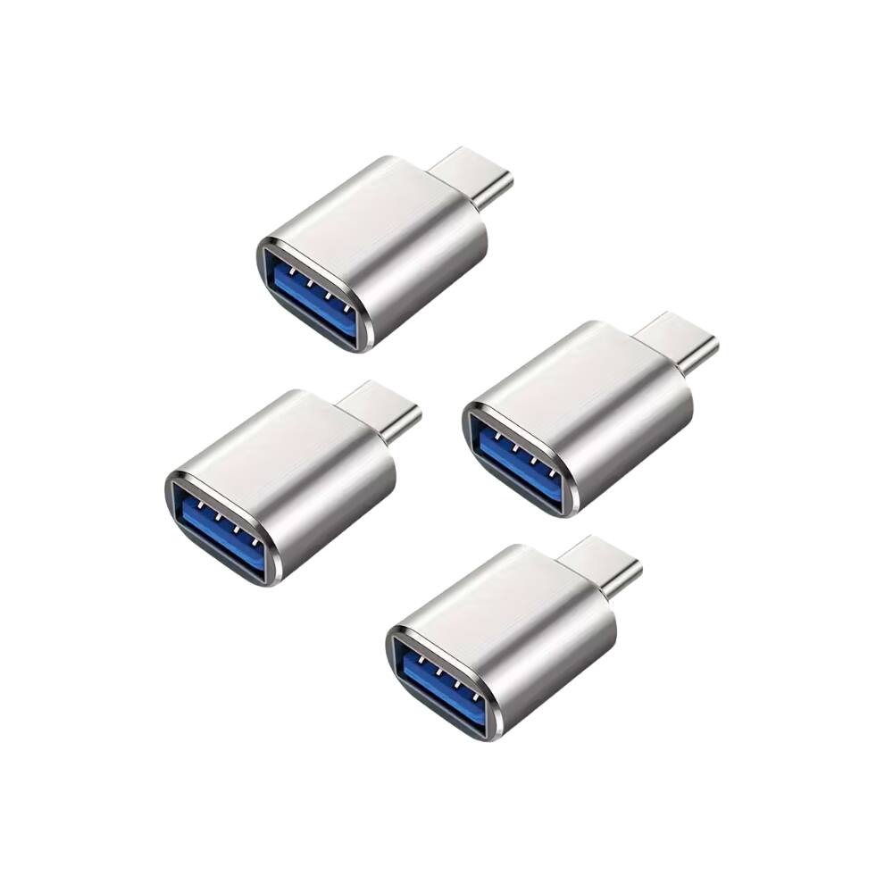 Front. Qixxronics - Female USB to Male USB-C Adapter USB to Type C Converter Adapter (4-PACK) - Silver.