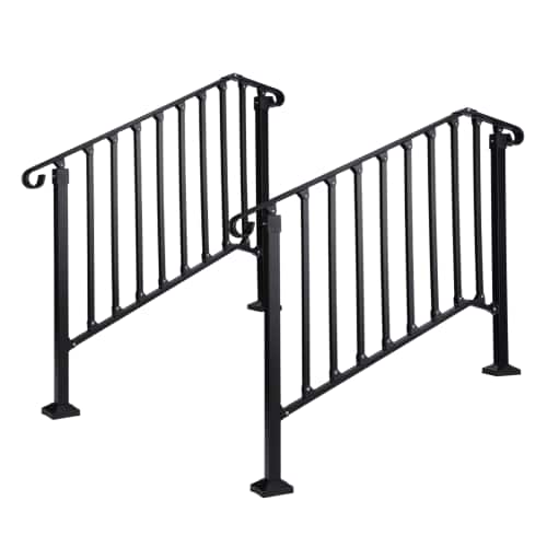 Winado - 2PCS Handrails Steps Stair Fits 3-4 Steps Hand Rail, Adjustable Stair Railing for Indoor Outdoor Yard Concrete Porch - Black