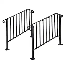 Winado - 2PCS Handrails Steps Stair Fits 3-4 Steps Hand Rail, Adjustable Stair Railing for Indoor Outdoor Yard Concrete Porch - Black