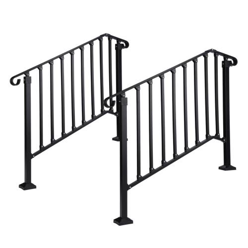 Front. Winado - 2PCS Handrails Steps Stair Fits 3-4 Steps Hand Rail, Adjustable Stair Railing for Indoor Outdoor Yard Concrete Porch - Black.