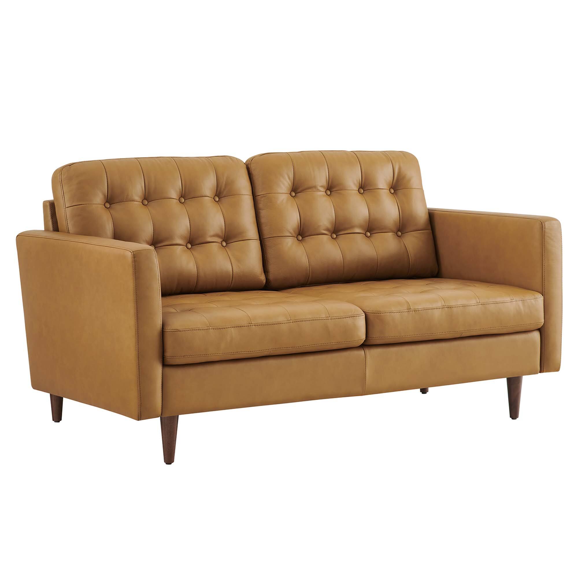 Angle. Modway - Exalt Tufted Leather Loveseat by Modway - Tan.