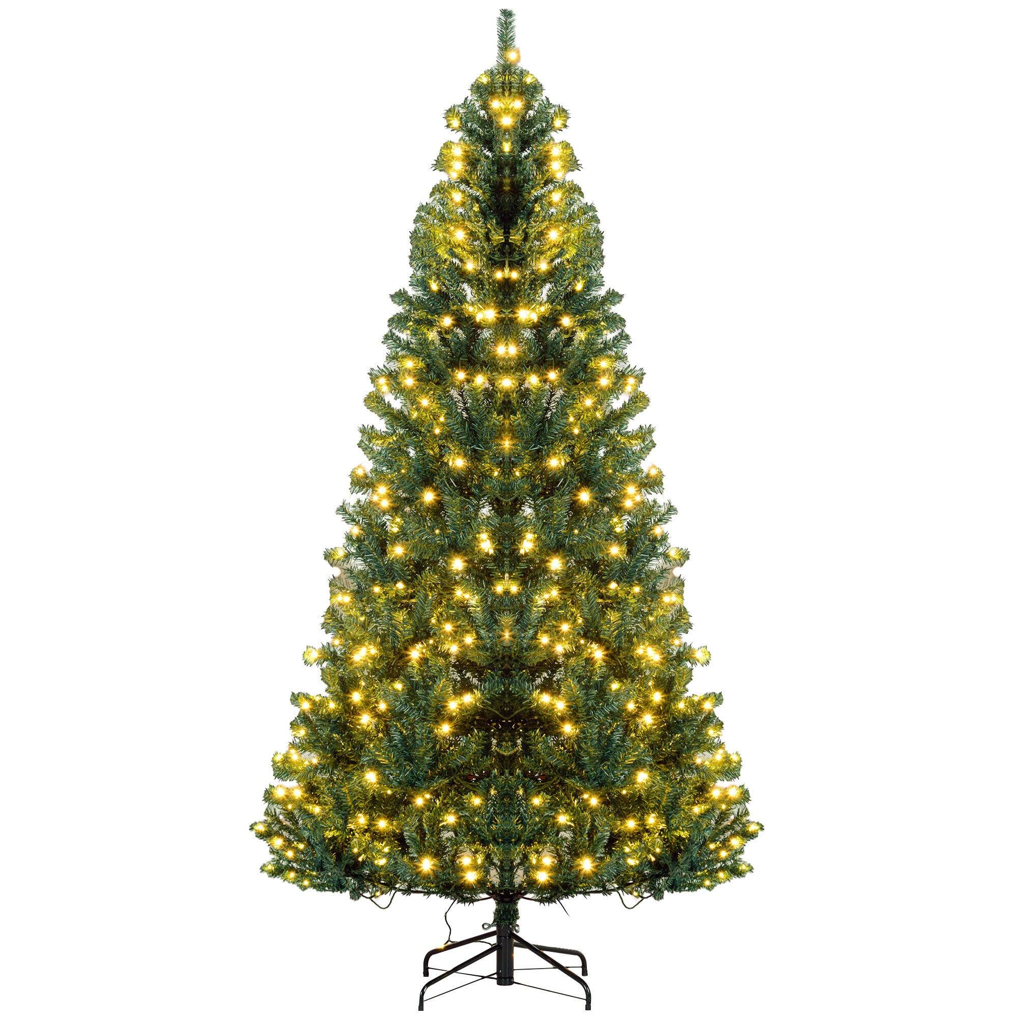 BreeBe - 7.5 ft Tall Prelit Christmas Tree Douglas Fir Artificial Christmas Tree with Realistic Branches - Green