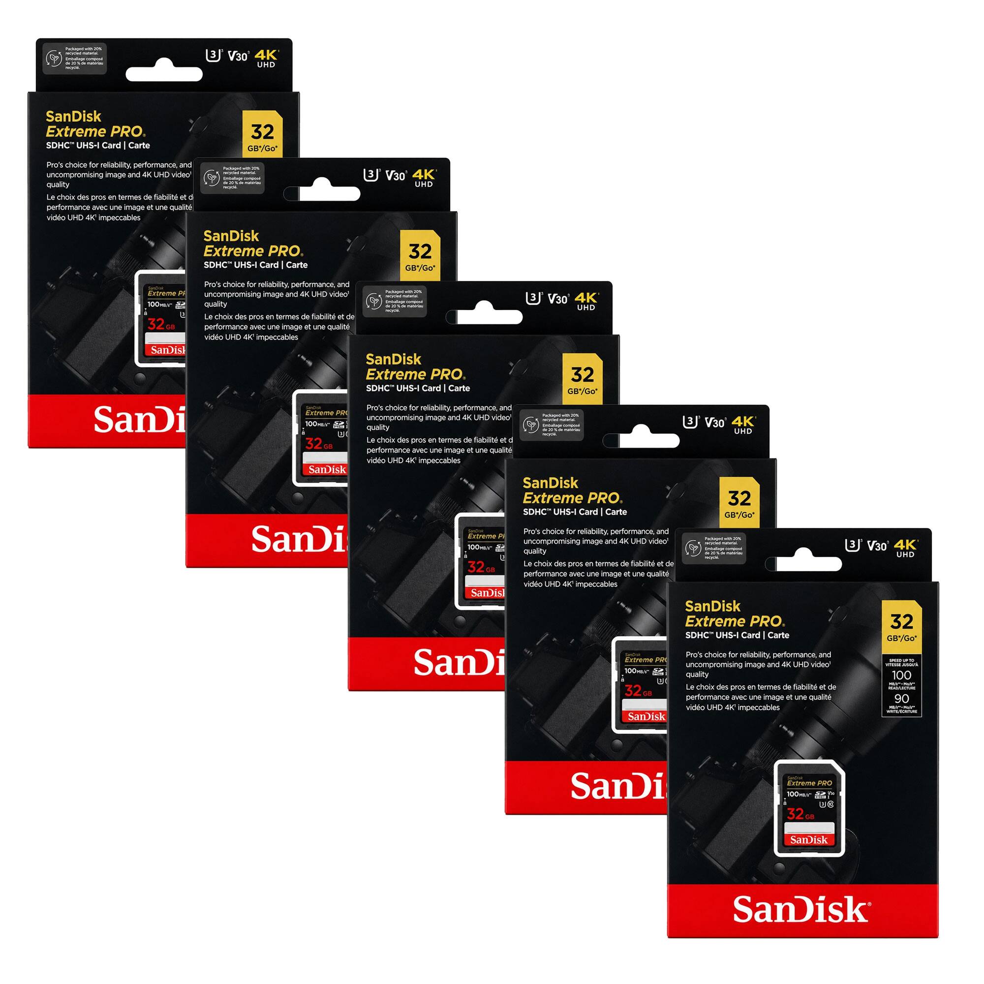 SanDisk Extreme PRO SDHC UHS-I Card V30 4K UHD 32 GB

Pro's choice for reliability, performance, and uncompromising image and 4K UHD video

Le choix des pros en termes de fiabilité et de performance avec une image et une qualité de vidéo UHD 4K impeccable