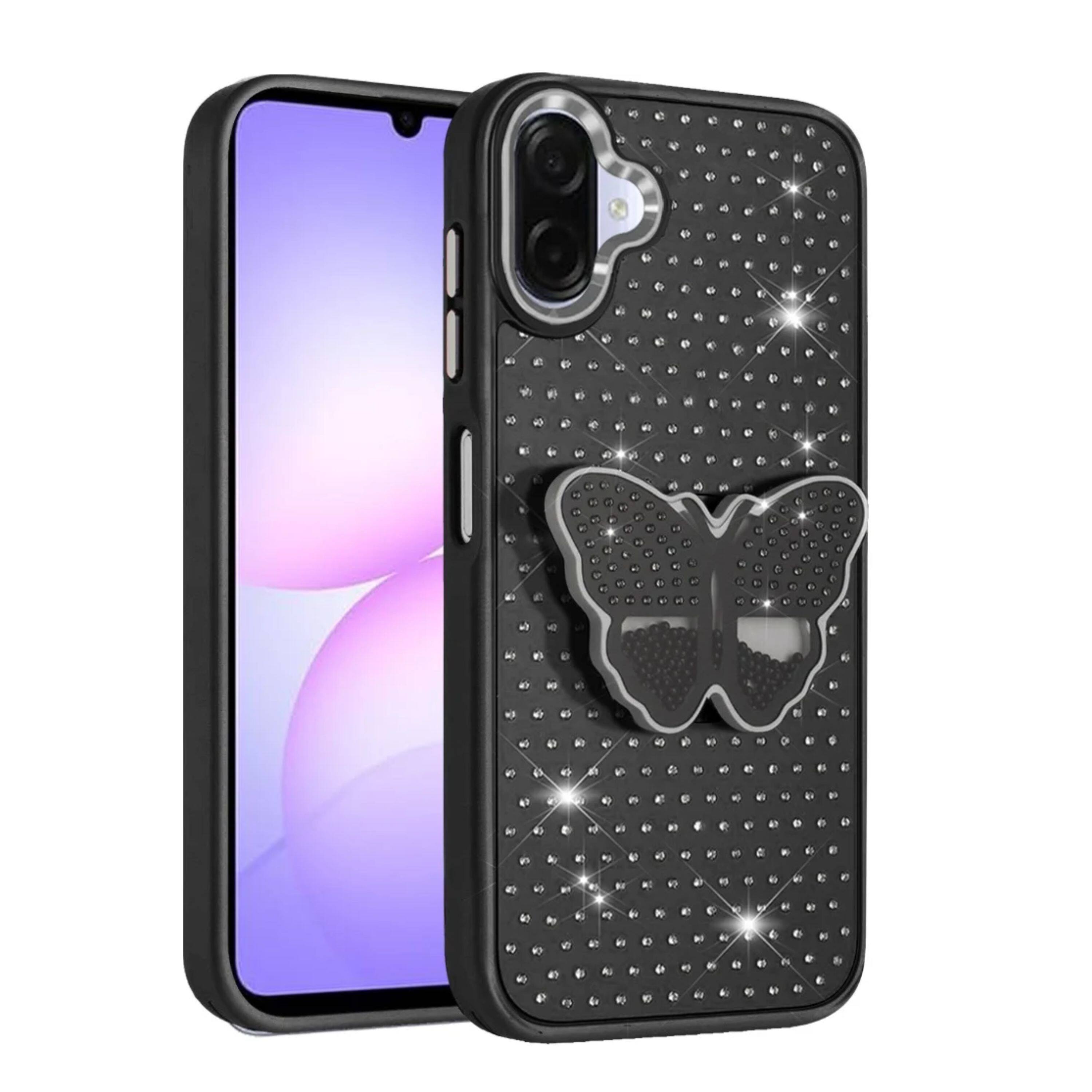 Kitcheniva - Butterfly Grip Stand Faux Crystals Phone Case With Tempered Glass For Samsung Galaxy A07 - Black price history on PriceWatchPro
