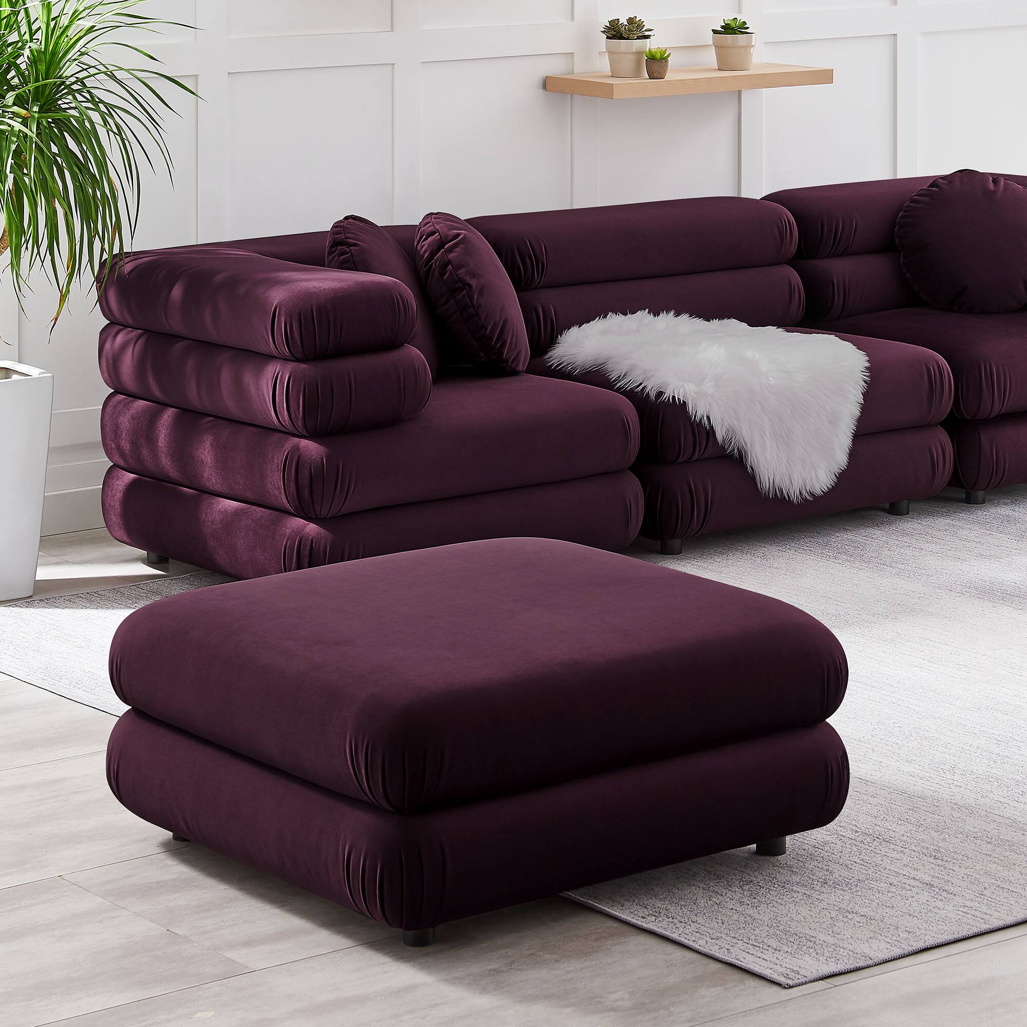 Alt View 1. Modway - Jubilee Modular Performance Velvet Ottoman by Modway - Mulberry.