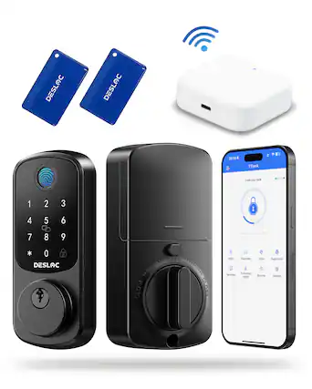 The text appears to be related to a smart lock system. Here's the corrected and grouped version:
**Commands and Features:**
- DESLOC
- TTLock
- 09:58
- Bergnt deer leck 10%
- 1 4 2 5 3 6 1 7 8 9
- lach 4 antick hold
- lack
- 0 #
- DESLOC OPEN
- COOLFREE
- 79
- CLOSE
- okey
- Ressendes & Resonder
- Authorized Admin Cards
- Fingerprints
- Records
- Settings
**Additional Information:**
- The image shows a smart lock system with a keypad, fingerprint scanner, and a mobile app interface for controlling the lock.