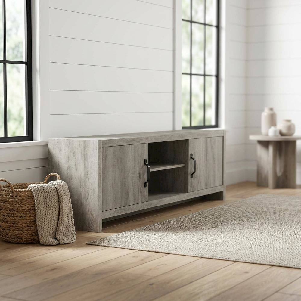 Alt View 1. FurniFact - Grey Driftwood 2-Door TV Stand with Engineered Wood Construction - Green.