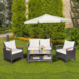 Costway - 4PCS Patio Rattan Conversation Set Cushioned Sofa Storage Table - Mixed Brown/Off White