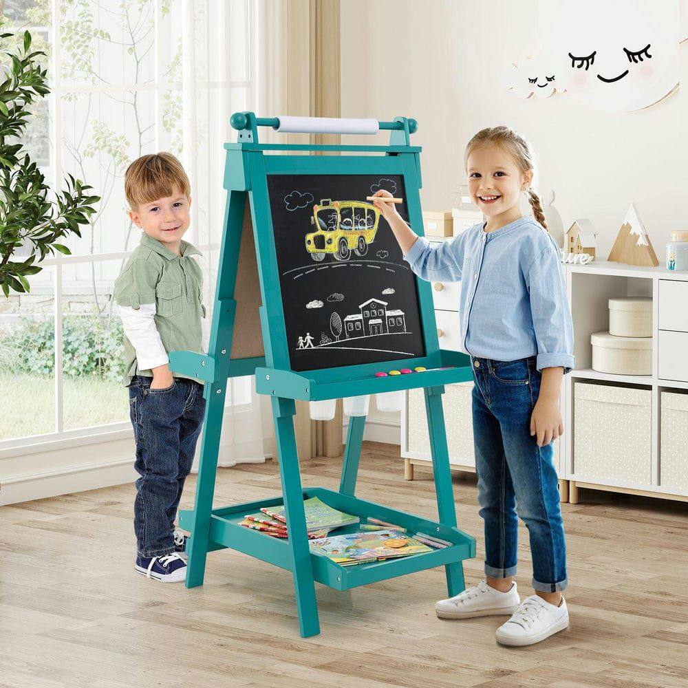 Alt View 4. Resenkos - 3-in-1 Double-Sided Kids Art Easel: Chalkboard & Whiteboard - Green.