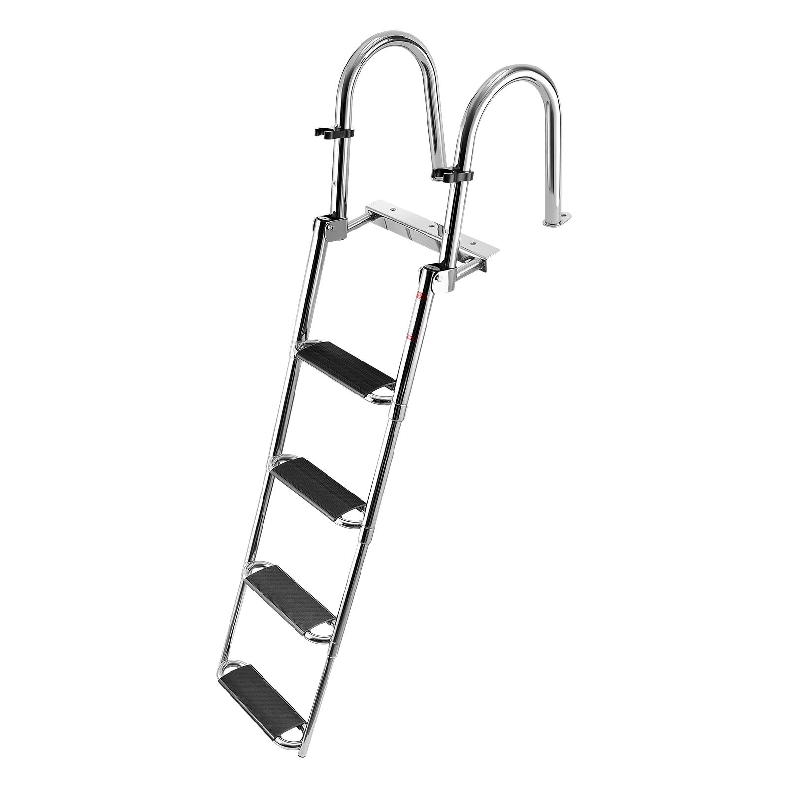 Alt View 5. VEVOR - Boat Ladder, 4 Steps, Stainless Steel Telescoping Folding Swim Deck Ladder for Rear Entry Inboard, 600lbs Capacity - Silver.
