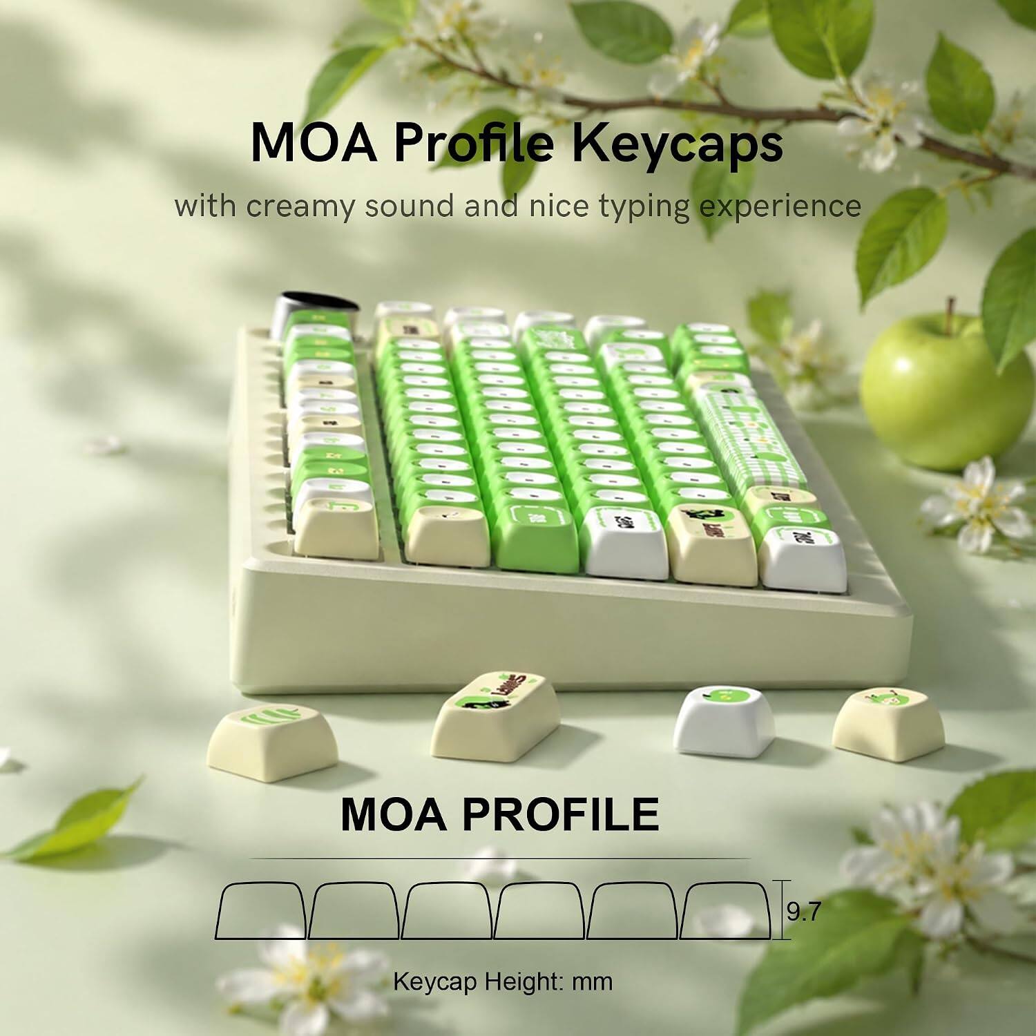 MOA Profile Keycaps with creamy sound and nice typing experience

MOA PROFILE

Keycap Height: 9.7 mm