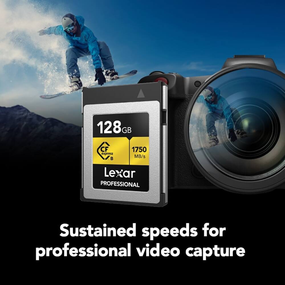 128GB  
CFexpress B  
1750 MB/s  
Lexar PROFESSIONAL  

Sustained speeds for professional video capture