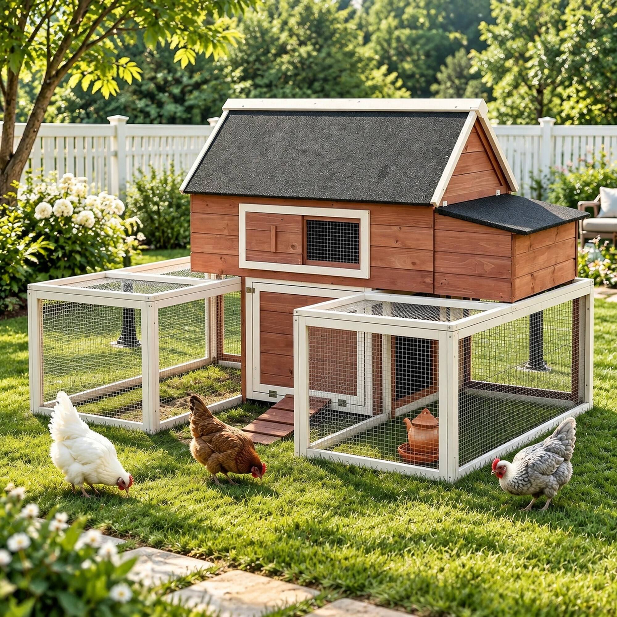 RYHNUYNE Wooden Chicken Coop, Fir Wood and Steel Wire, 114.25 in L ...