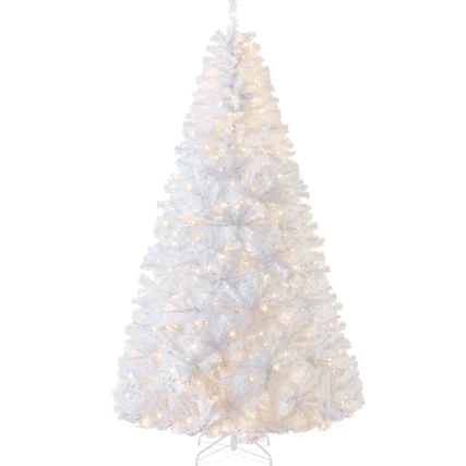 Front. Best Choice Products - Best Choice Products 6ft Pre-Lit Premium Hinged Artificial White Christmas Pine Tree w/ 250 Lights, Stand, 1,000 Tips - White Lights.