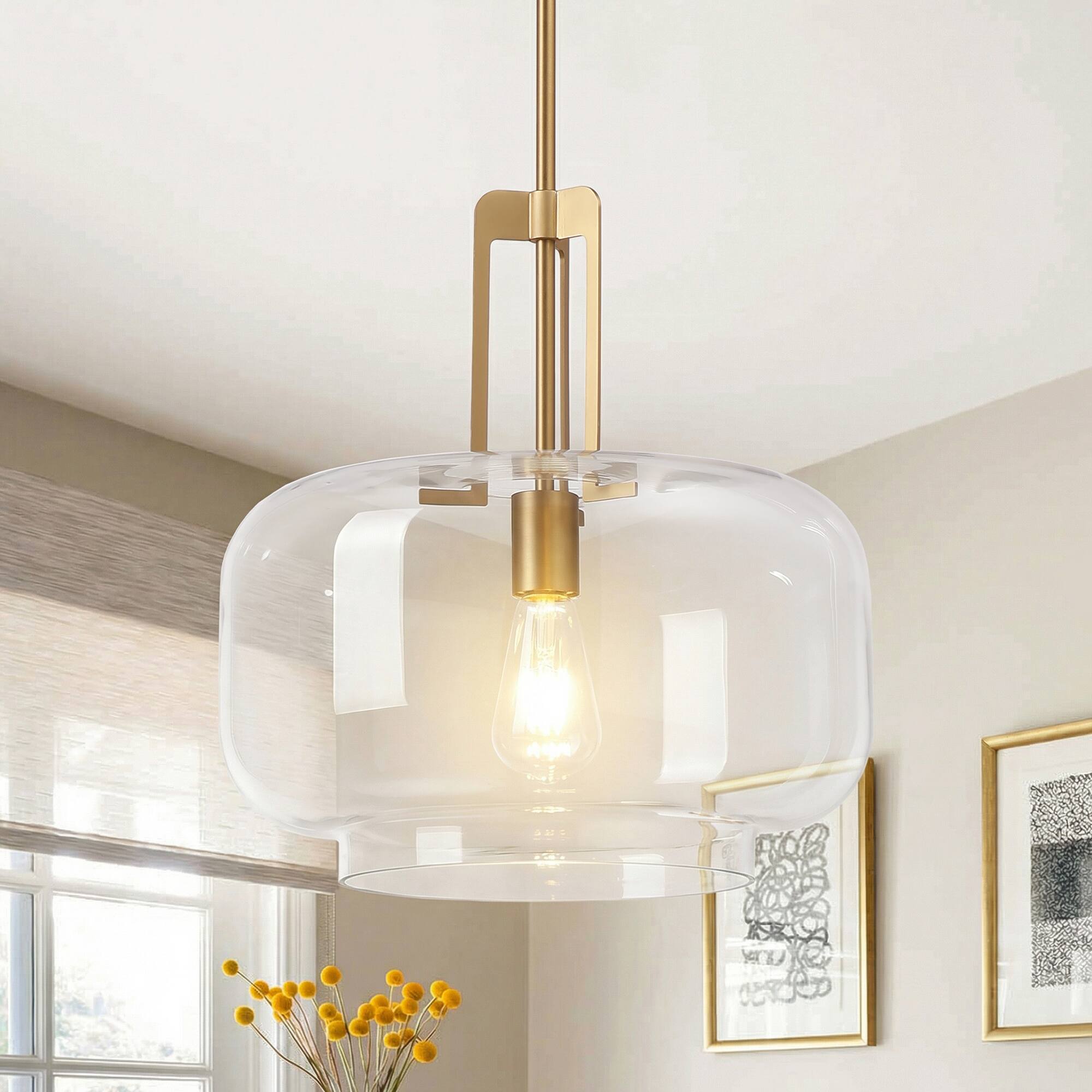 Alt View 2. Parrot Uncle - Modern Brass Round Clear Glass Shade Pendant Light.