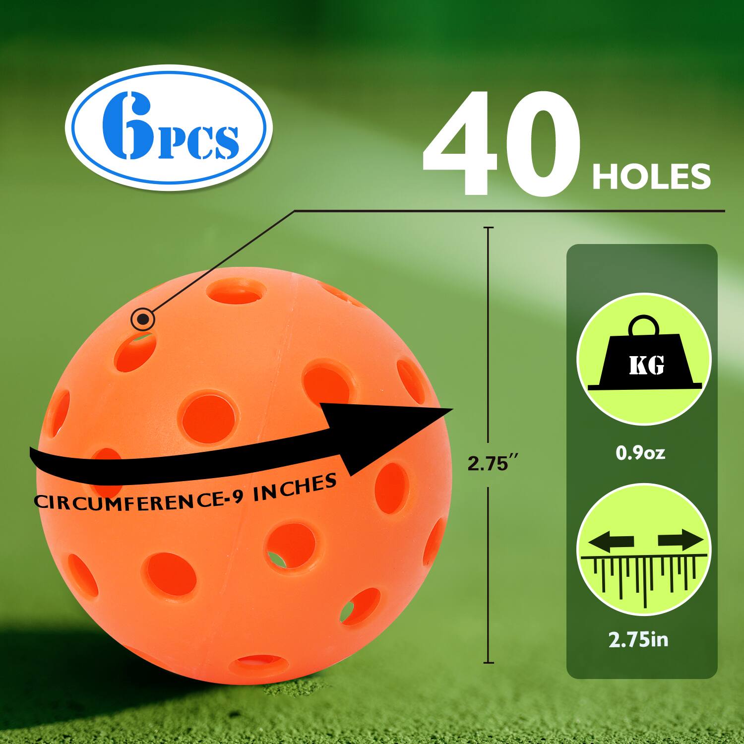 GPCS, 40 HOLES, KG, CIRCUMFERENCE-9 INCHES, 2.75", 0.9oz, 2.75in