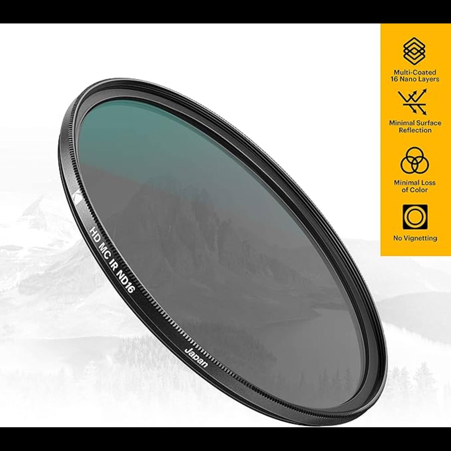 Multi-Coated 16 Nano Layers, Minimal Surface Reflection, Minimal Loss of Color, No Vignetting, HD MC IR ND16, Japan