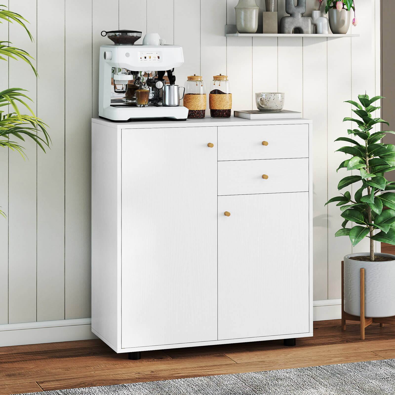 Alt View 1. Costway - Costway Kitchen Sideboard Buffet Cabinet with 2 Drawers, 2 Doors and 3 Adjustable Shelves - White.