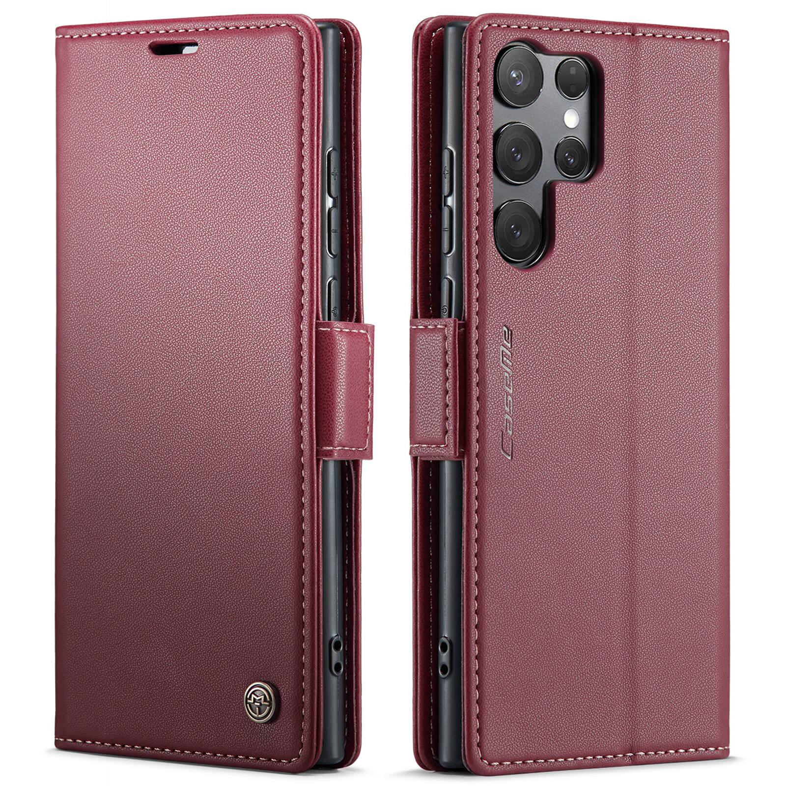 Alt View 9. UUCOVER - For Samsung Galaxy S25 Ultra PU Leather Wallet Case with RFID Blocking Cash Card Holder, Magnetic Flip Kickstand Cover - Wine.
