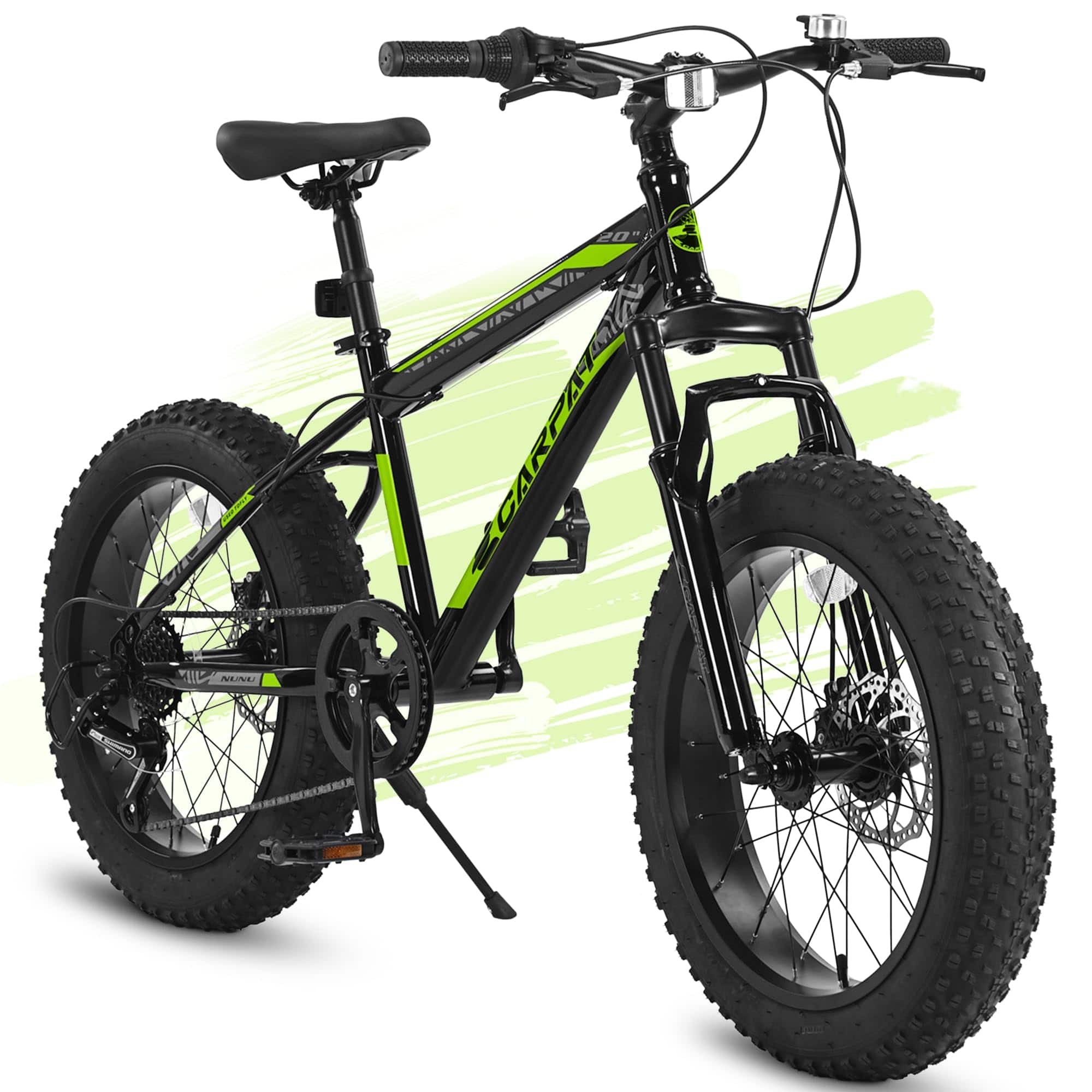 APRILSOUL - 20 Inch Kids Mountain Bike Carbon Steel Frame 7 Speed Disc Brakes - Blackish Green