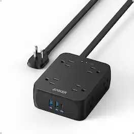 Anker - Surge Protector Flat Plug Power Strip 2000J - Black