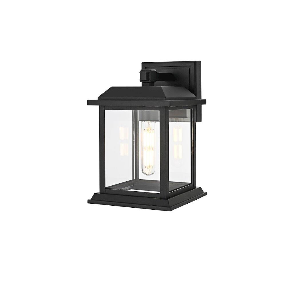 Angle. Elegant Lighting - Araceli 10 inch Outdoor Wall sconce in Black - Black And Clear.