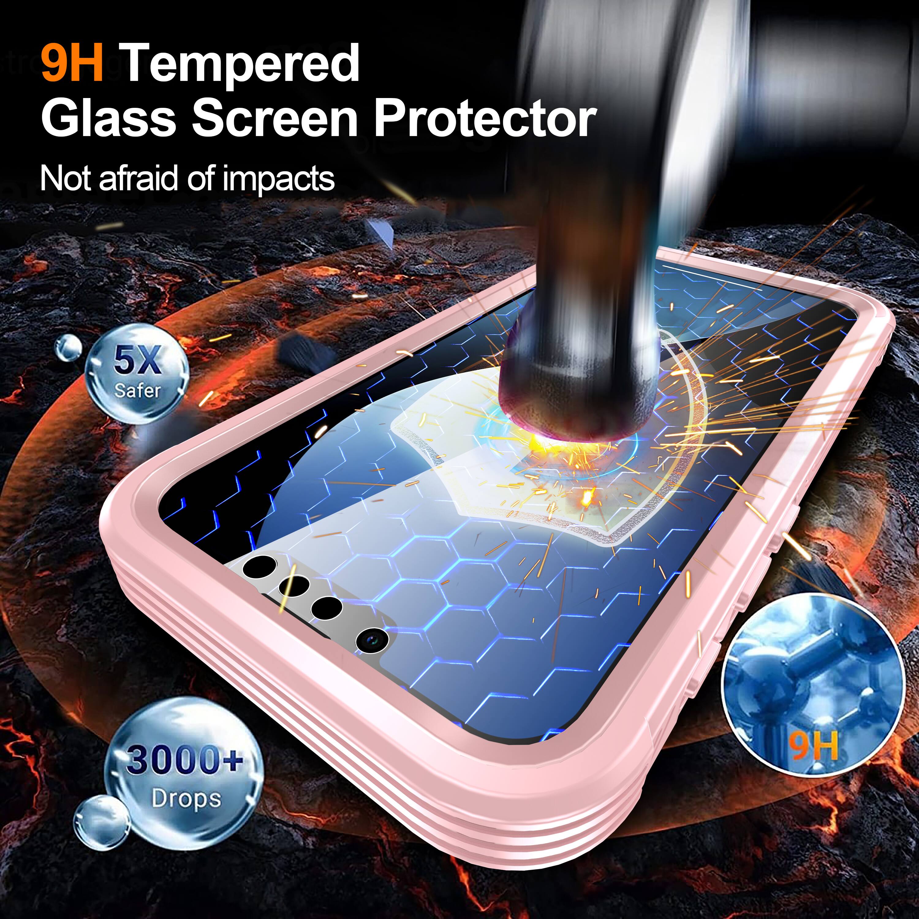 9H Tempered Glass Screen Protector  
Not afraid of impacts  

5X Safer  

3000+ Drops  

9H