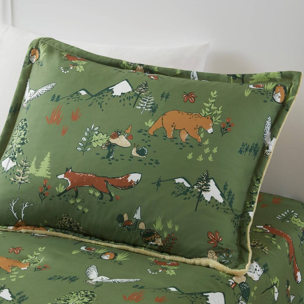 Alt View 2. Gracie Mills - Gracie Mills Harvey Kids Forest Animals Plush Reversible Comforter Set - Green.