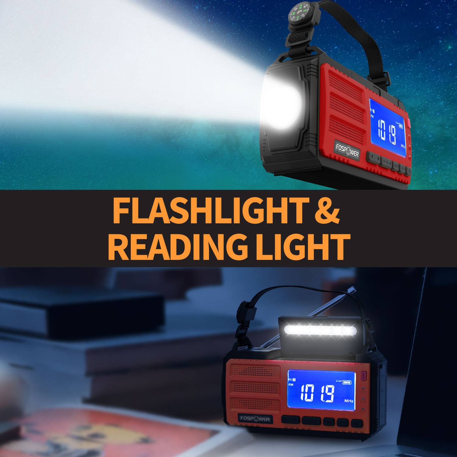 i PE " 1 E FOSP B FOSPOWER WER LE - FLASHLIGHT & READING LIGHT P 1 - - F 1 19 MHa 8 FOSPEWER WER