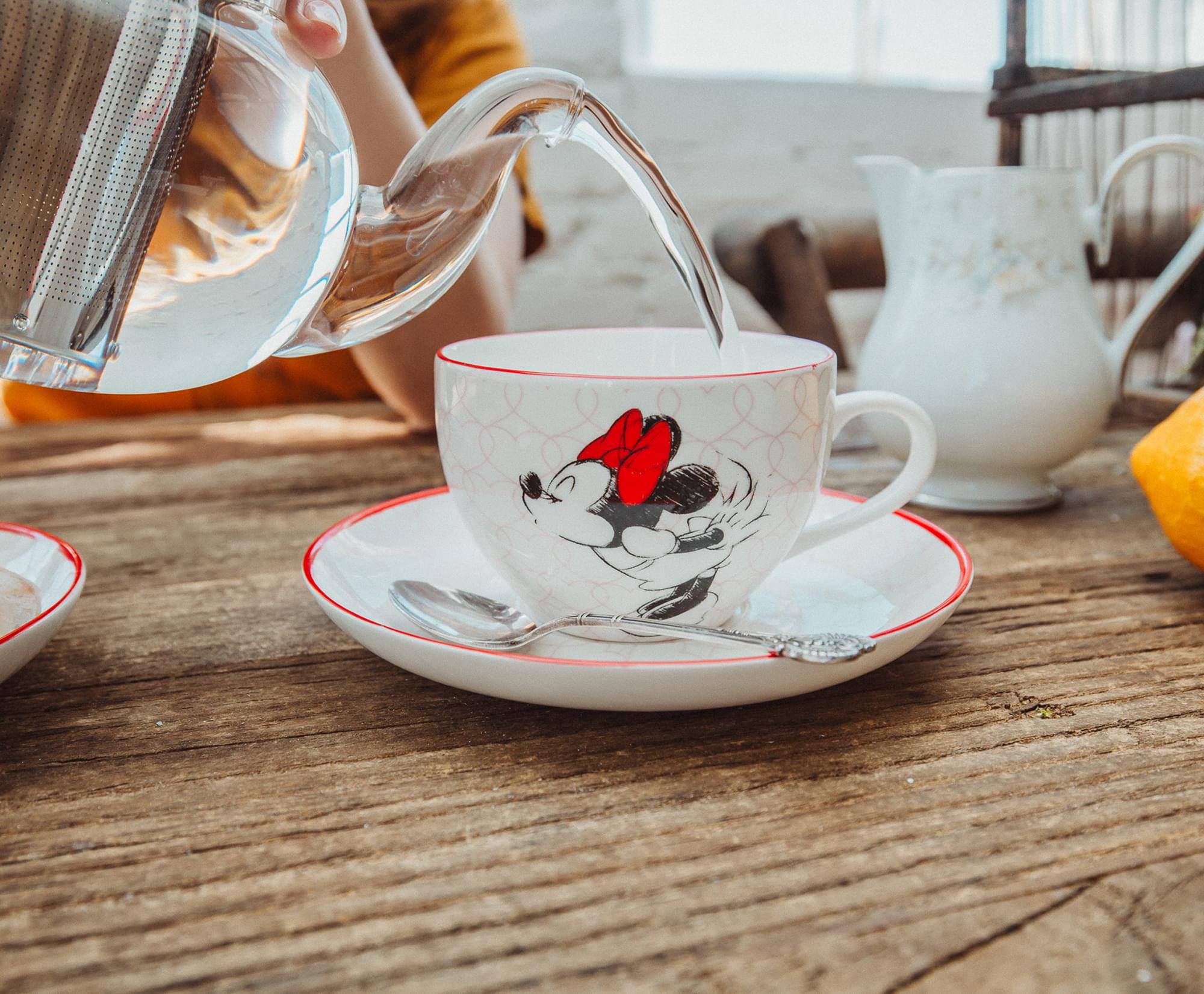 Alt View 3. Silver Buffalo - Disney Mickey and Minnie Bone China Teacup and Saucer | Set of 2 - Red.