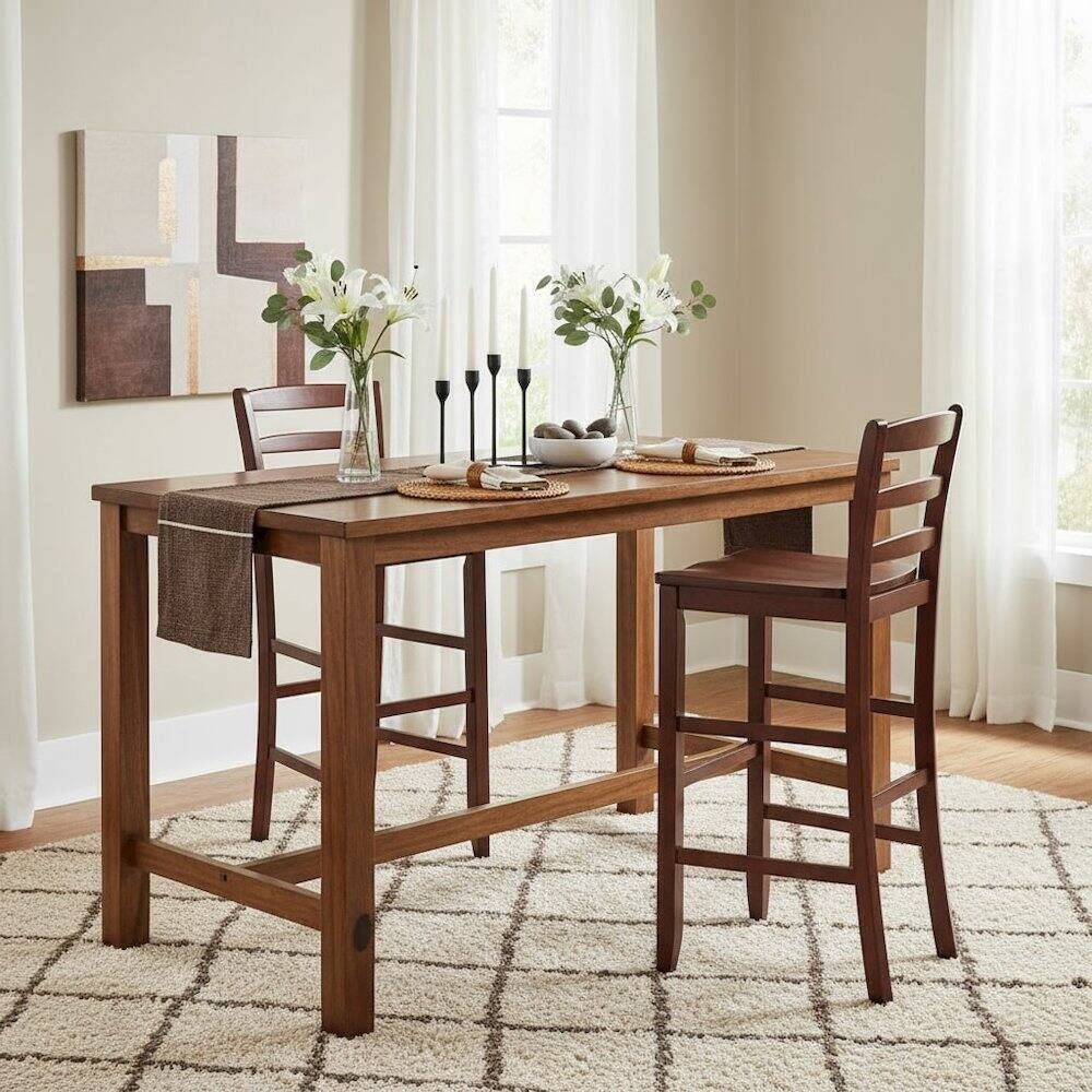 Alt View 4. FurniFact - 2-Pc 30" Ladder Back Bar Stools - Walnut.