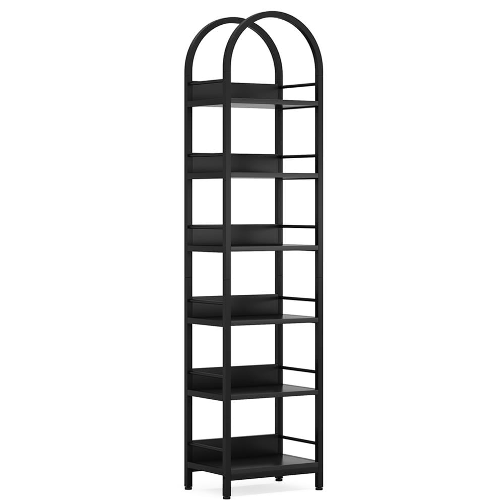 Left. Kadyn - Kadyn Bookshelf, Storage Shelf, Bookcase,6-Tier Bookshelf, 78.7" Narrow Bookcase Arched Display Shelf,Black - Black.