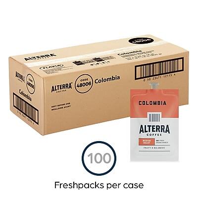 GRODE Colombia  
ALTERRA CLAVIA  
AOTERS 23471 12115  
CODE Colombia 0 50 4B0  
ALTERRA 48006  
COTFEE Colombia  
COLOMBIA BEST MELLIVER  
ALTERRA COFFEE 100 FRUTY & BALANCES  
Freshpacks per case