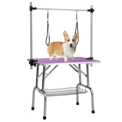 Front. Glintex - 46" Stainless steel Folding Pet Grooming Table,Dressing Table,Adjustable Arm and Storage Basket for Home and Pet Salon.