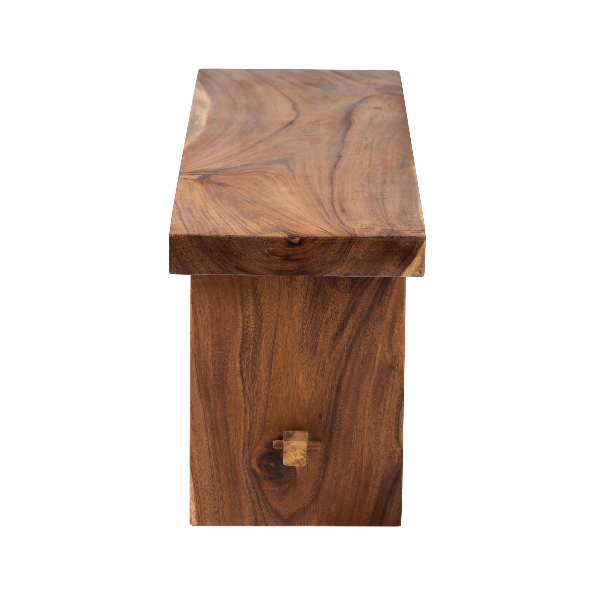 Left. bali & pari - Biyu Suar Wood Dining Bench - Handcrafted Solid Wood Bench with Live Edge Details, Rustic Farmhouse Style - Natural Brown.